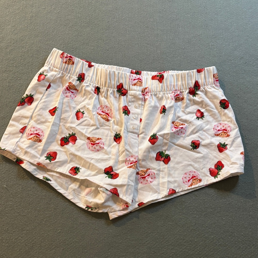 Strawberry Shortcake Pajama Shorts Womens M White AOP Cotton Sleepwear
